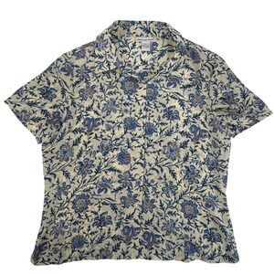 Anna and Frank Silk Floral Print Button Down Short Sleeve Blouse Top Women's L